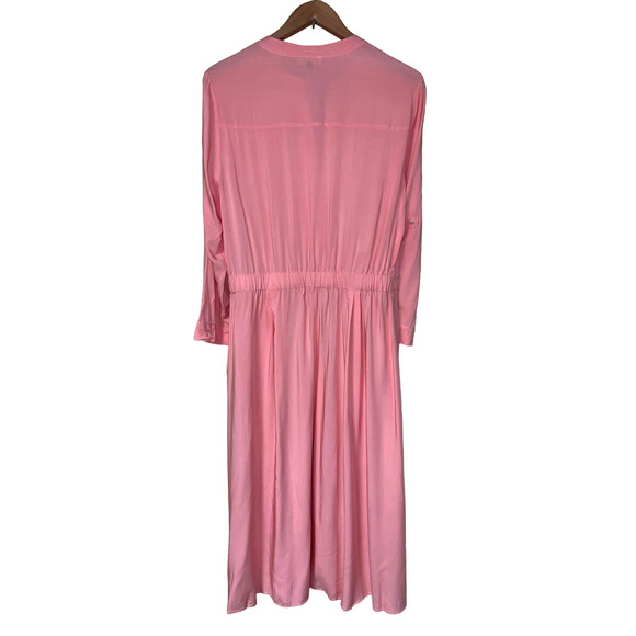 Peach Fuzz Midi SHIRT DRESS Size 12 Medium Faux Silk Button Fr Court & Rowe NEW - Picture 9 of 14
